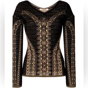 Elegance Woven in Gold: Roberto Cavalli's Henna Tattoo Jacquard Knit Sweater
